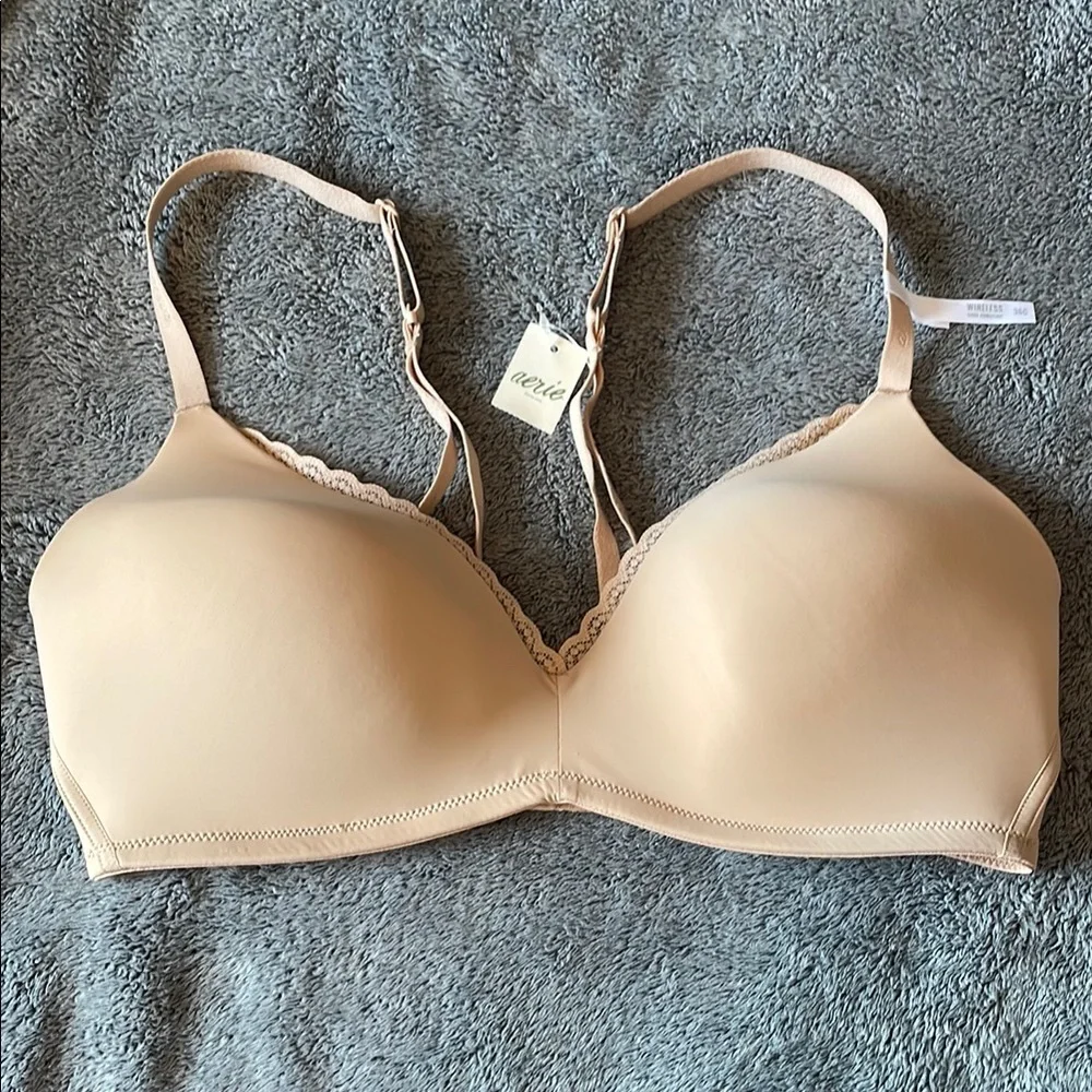 Aerie Cream Lace Detail Wireless Bra